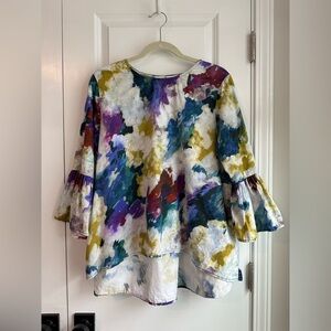 LaRoque Women’s Watercolor Artsy Bell Sleeve Blouse 100% Cotton (One Size)